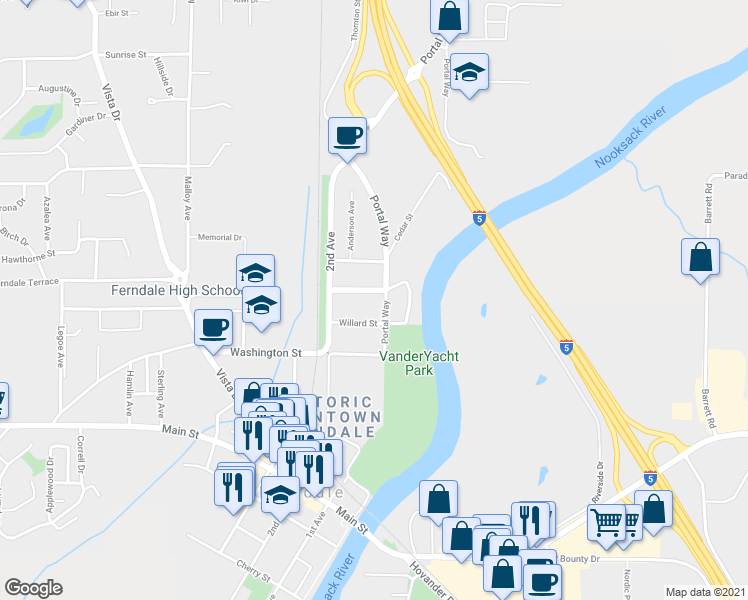map of restaurants, bars, coffee shops, grocery stores, and more near 1963 Somerset Street in Ferndale