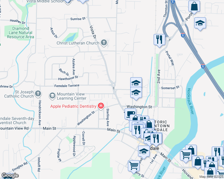 map of restaurants, bars, coffee shops, grocery stores, and more near 5803 Vista Drive in Ferndale
