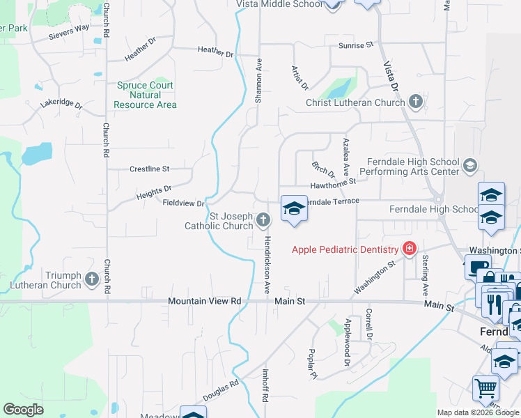 map of restaurants, bars, coffee shops, grocery stores, and more near 5807 Hendrickson Avenue in Ferndale