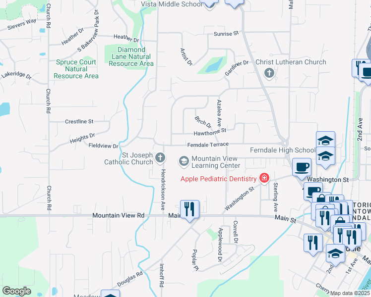 map of restaurants, bars, coffee shops, grocery stores, and more near 2265 Ferndale Terrace in Ferndale