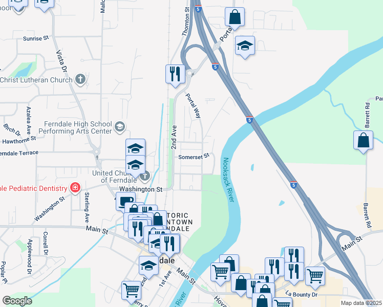 map of restaurants, bars, coffee shops, grocery stores, and more near 1977 Somerset Street in Ferndale