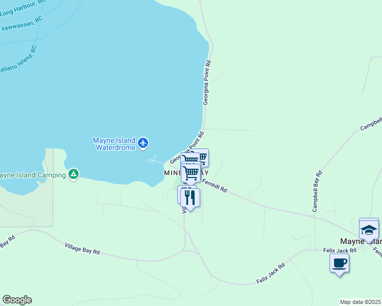 map of restaurants, bars, coffee shops, grocery stores, and more near 420 Sunset Place in Mayne Island
