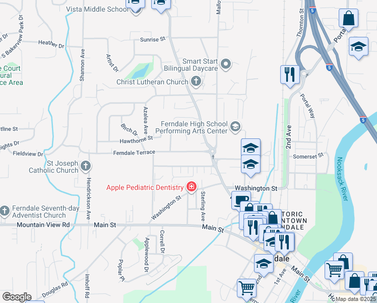 map of restaurants, bars, coffee shops, grocery stores, and more near 2139 Ferndale Terrace in Ferndale