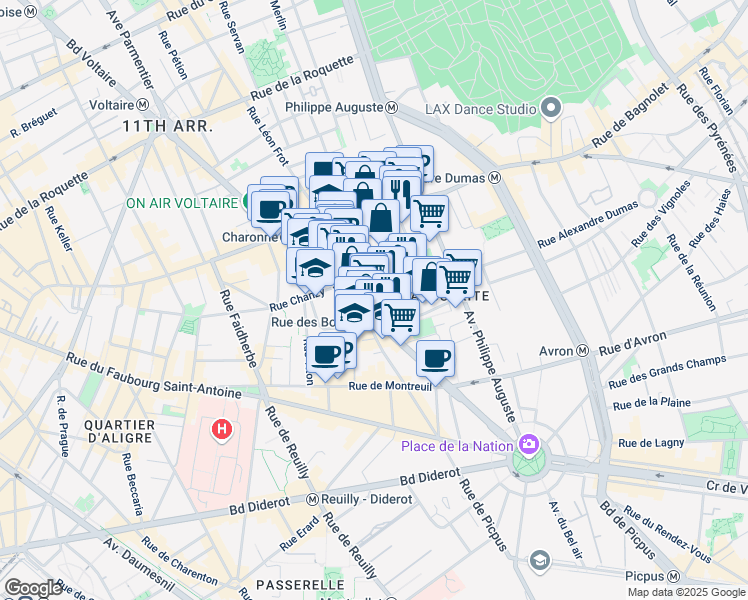 map of restaurants, bars, coffee shops, grocery stores, and more near 4 Rue Alexandre Dumas in Paris