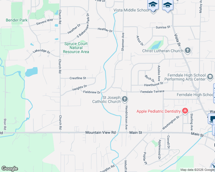 map of restaurants, bars, coffee shops, grocery stores, and more near 2376 Crestline Street in Ferndale