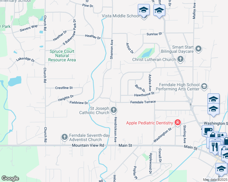 map of restaurants, bars, coffee shops, grocery stores, and more near 5868 Sherry Place in Ferndale