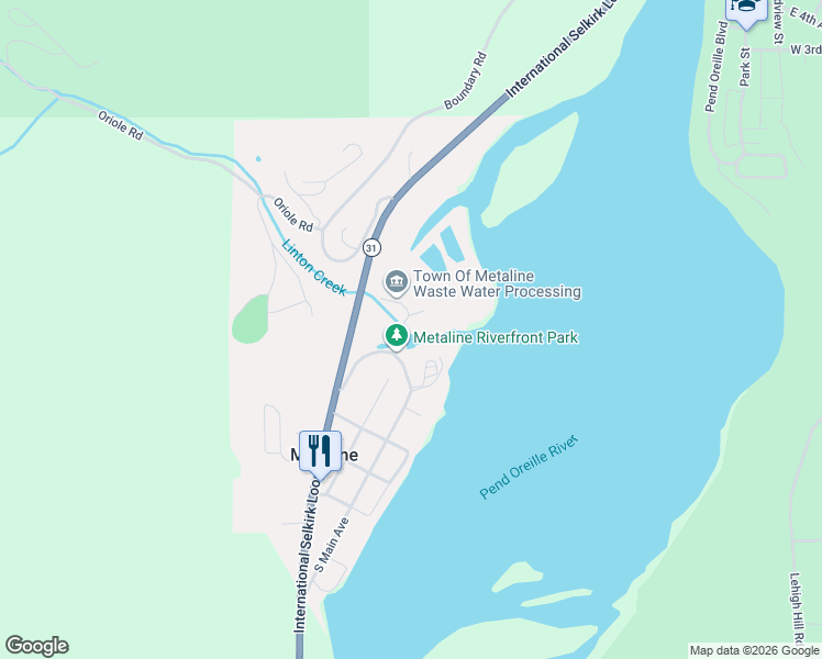 map of restaurants, bars, coffee shops, grocery stores, and more near 325-389 North Main Avenue in Metaline