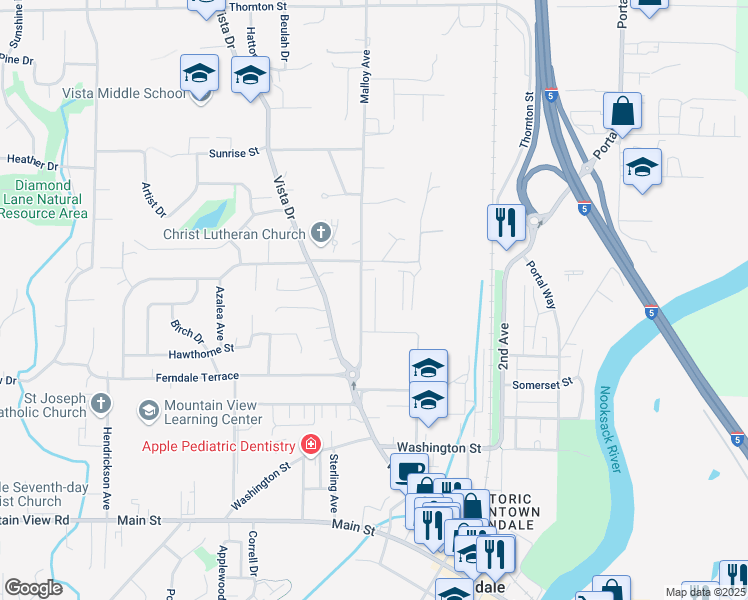 map of restaurants, bars, coffee shops, grocery stores, and more near 5890 Malloy Avenue in Ferndale