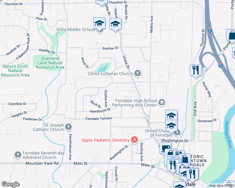 map of restaurants, bars, coffee shops, grocery stores, and more near 5824 Pioneer Ridge Place in Ferndale