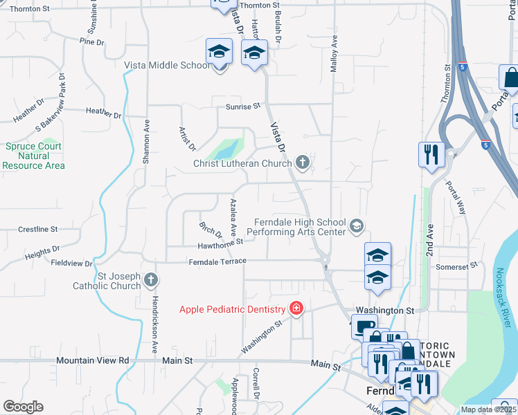 map of restaurants, bars, coffee shops, grocery stores, and more near 5824 Pioneer Ridge Place in Ferndale