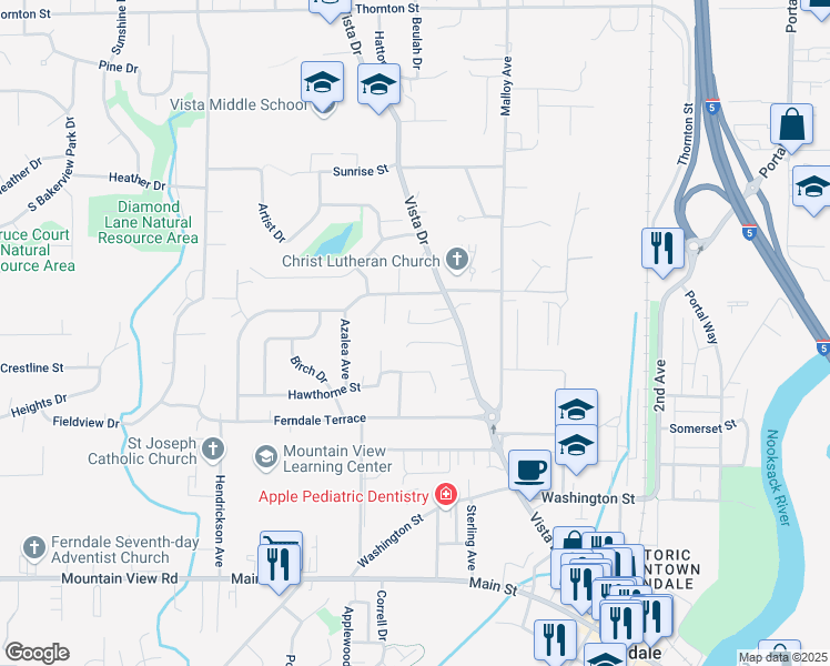 map of restaurants, bars, coffee shops, grocery stores, and more near 2166 Eastview Place in Ferndale