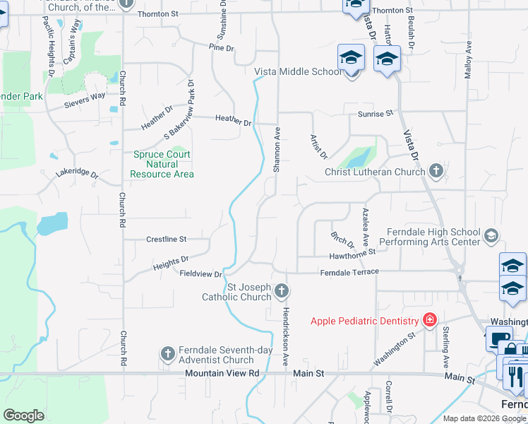 map of restaurants, bars, coffee shops, grocery stores, and more near 5889 Shannon Avenue in Ferndale