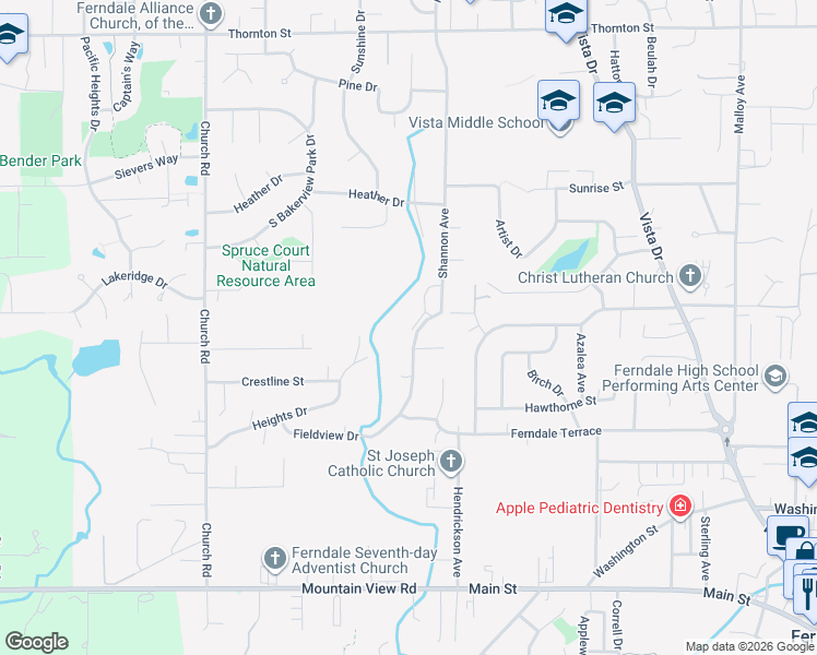 map of restaurants, bars, coffee shops, grocery stores, and more near 5889 Shannon Avenue in Ferndale