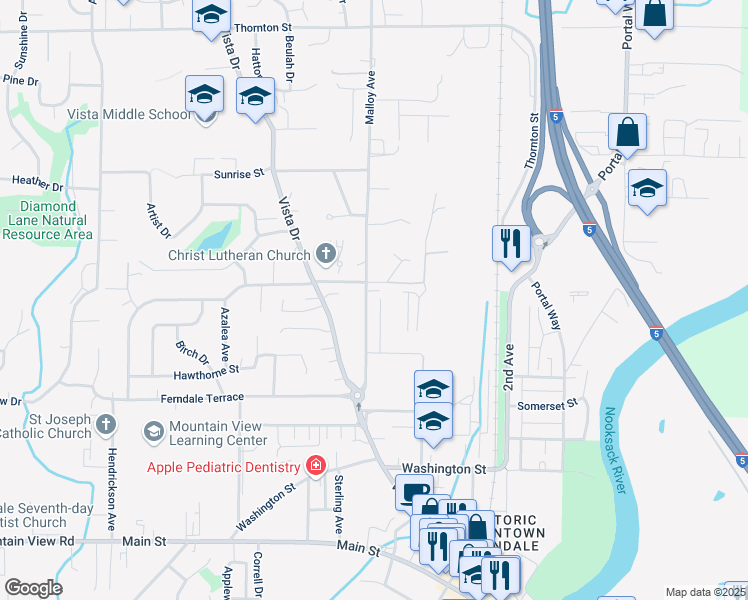 map of restaurants, bars, coffee shops, grocery stores, and more near 5890 Malloy Avenue in Ferndale
