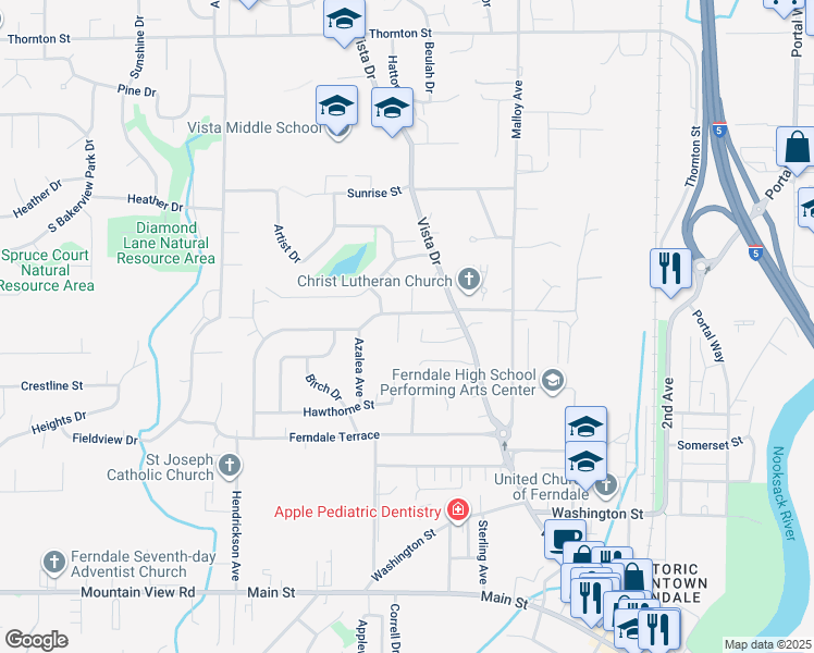 map of restaurants, bars, coffee shops, grocery stores, and more near 5833 Pioneer Ridge Place in Ferndale