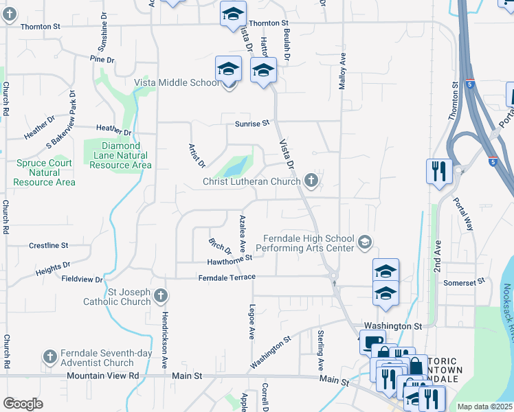 map of restaurants, bars, coffee shops, grocery stores, and more near 2145 Seamount Drive in Ferndale