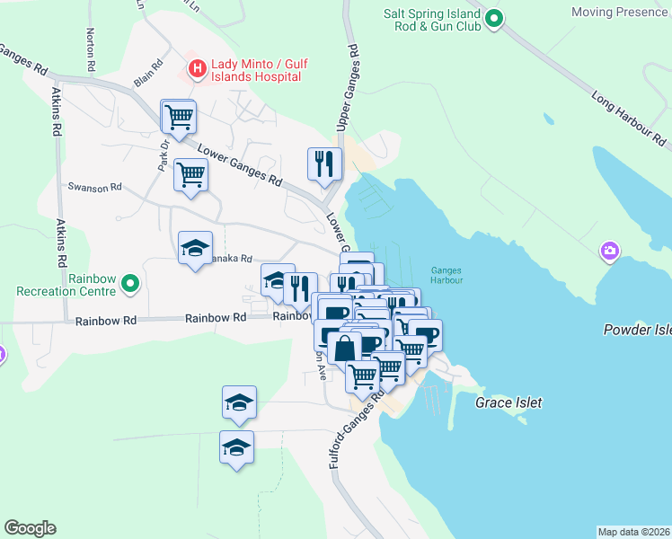 map of restaurants, bars, coffee shops, grocery stores, and more near 120 Park Drive in Capital Regional District