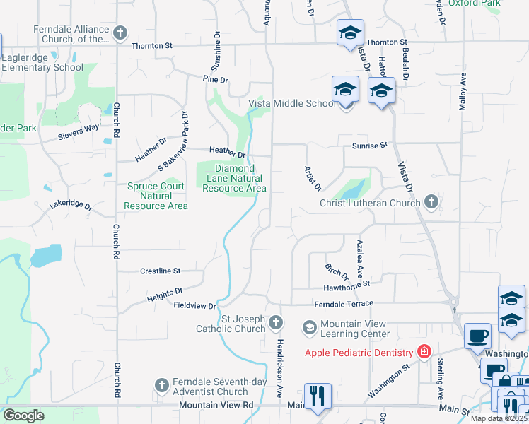 map of restaurants, bars, coffee shops, grocery stores, and more near 5940 Aspen Avenue in Ferndale