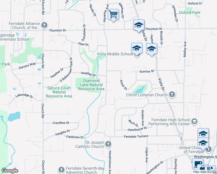 map of restaurants, bars, coffee shops, grocery stores, and more near 5948 Shannon Avenue in Ferndale