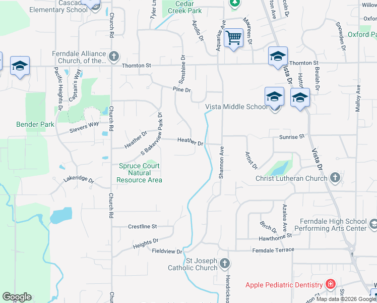 map of restaurants, bars, coffee shops, grocery stores, and more near 2365 Heather Drive in Ferndale
