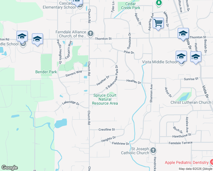 map of restaurants, bars, coffee shops, grocery stores, and more near 2446 South Bakerview Park Drive in Ferndale