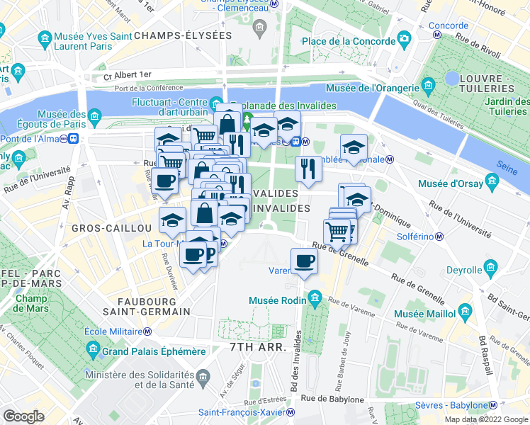 map of restaurants, bars, coffee shops, grocery stores, and more near in Paris