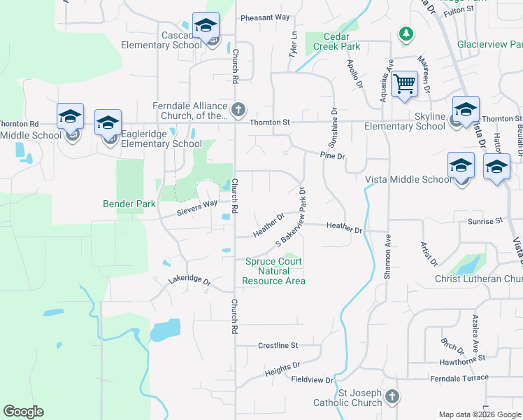 map of restaurants, bars, coffee shops, grocery stores, and more near 6079 Summit View Place in Ferndale
