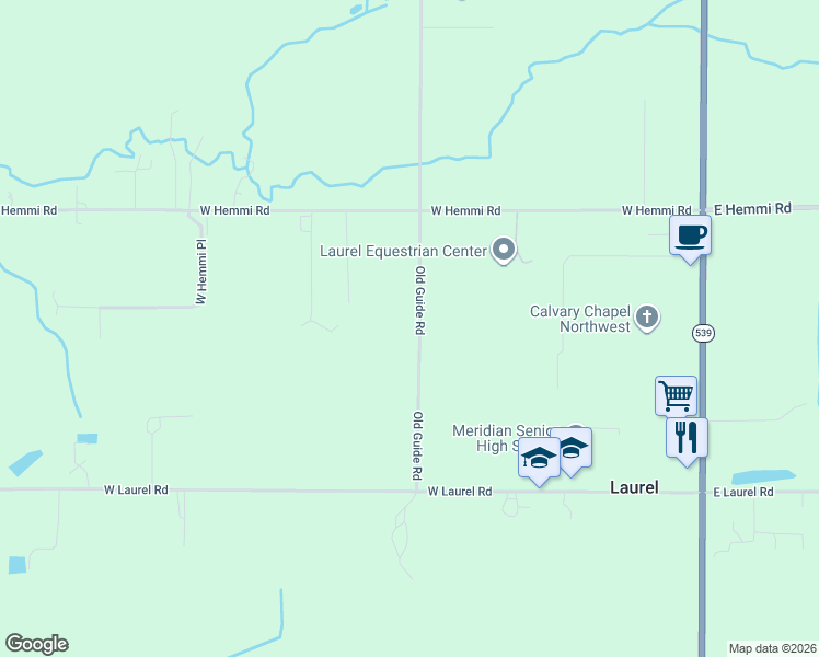 map of restaurants, bars, coffee shops, grocery stores, and more near 6037 Old Guide Road in Bellingham