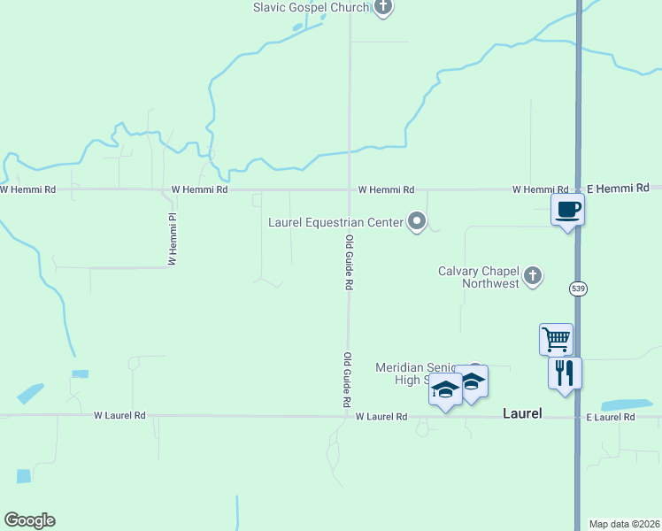 map of restaurants, bars, coffee shops, grocery stores, and more near 6037 Old Guide Road in Bellingham