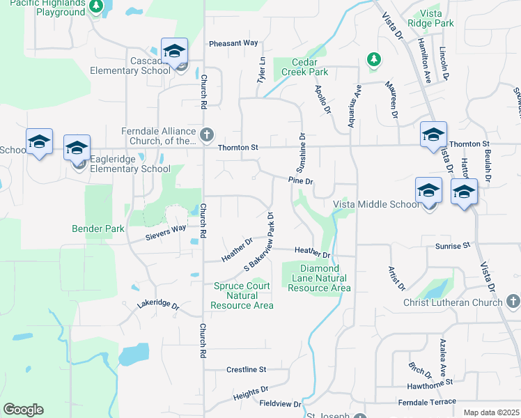 map of restaurants, bars, coffee shops, grocery stores, and more near 2432 North Bakerview Park Drive in Ferndale
