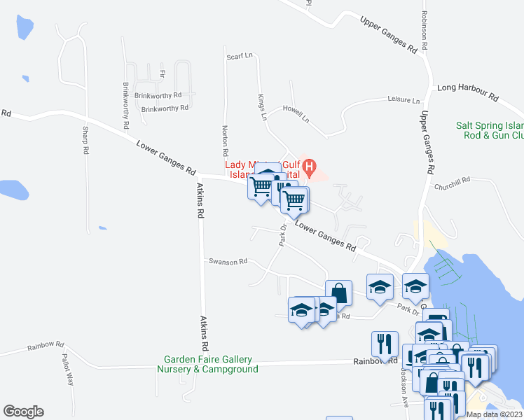 map of restaurants, bars, coffee shops, grocery stores, and more near 374 Lower Ganges Road in Capital