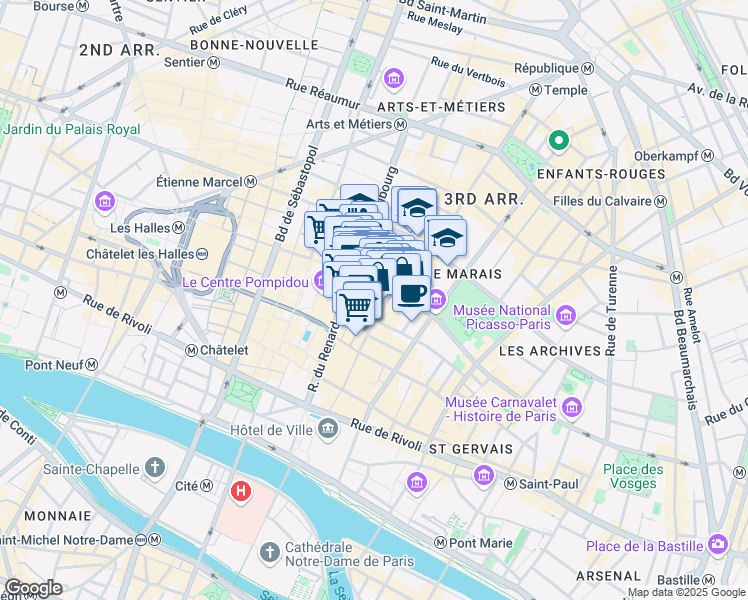map of restaurants, bars, coffee shops, grocery stores, and more near 3 Rue Geoffroy l'Angevin in Paris
