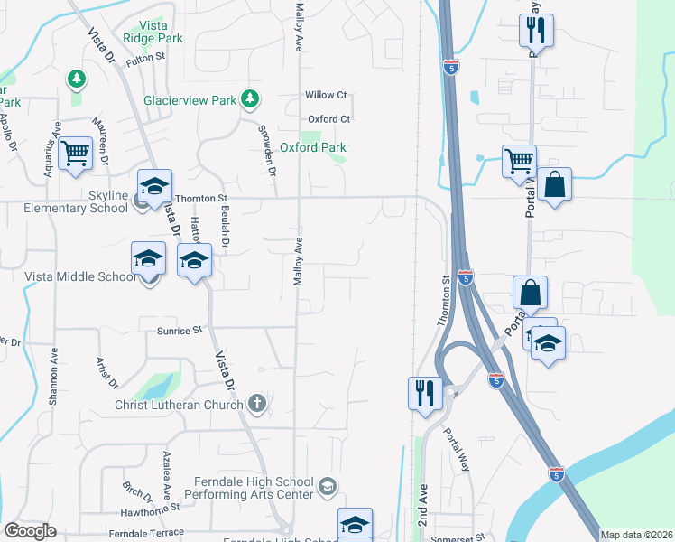 map of restaurants, bars, coffee shops, grocery stores, and more near 2058 Donna Lane in Ferndale