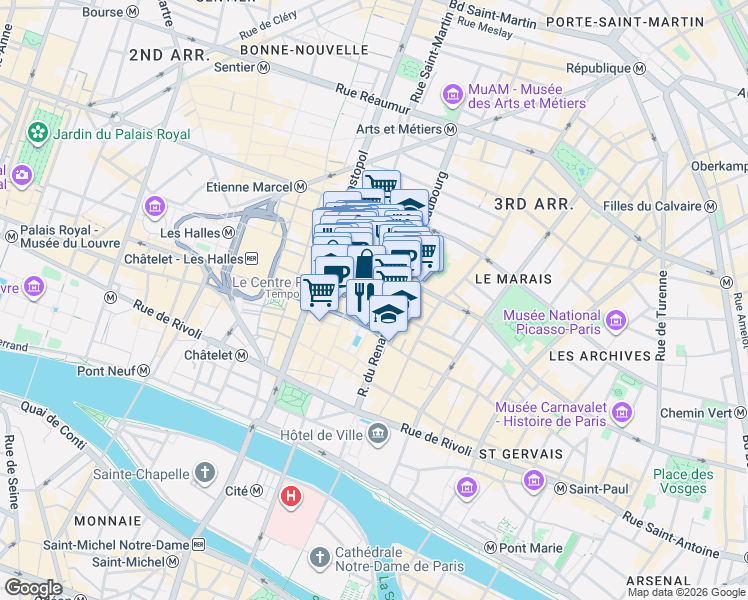 map of restaurants, bars, coffee shops, grocery stores, and more near in Paris