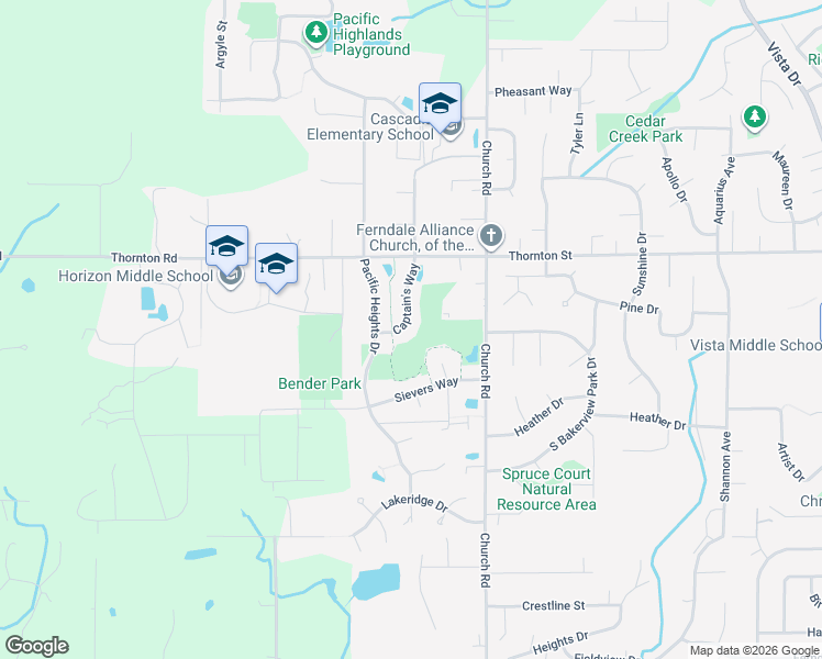 map of restaurants, bars, coffee shops, grocery stores, and more near 6064 Captain's Way in Ferndale