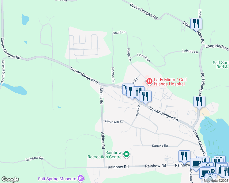 map of restaurants, bars, coffee shops, grocery stores, and more near 374 Lower Ganges Road in Capital