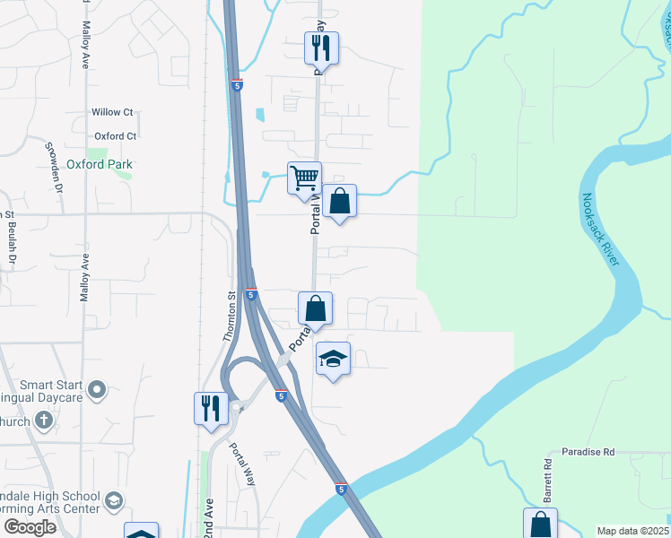 map of restaurants, bars, coffee shops, grocery stores, and more near 6060 Portal Way in Ferndale
