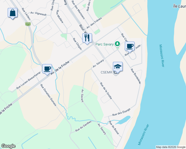 map of restaurants, bars, coffee shops, grocery stores, and more near 397 Rue de la Grotte in Dolbeau-Mistassini