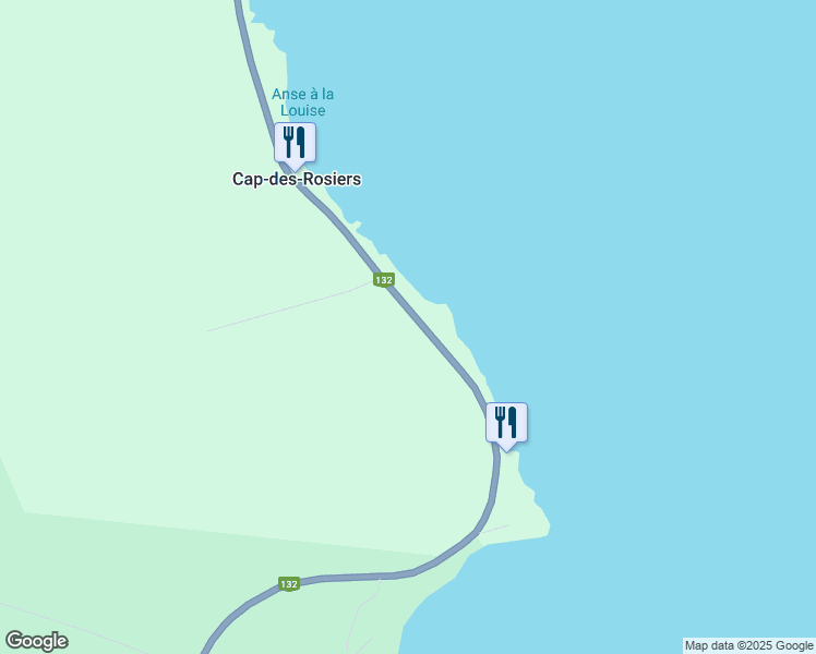 map of restaurants, bars, coffee shops, grocery stores, and more near 1278 Boulevard de Cap des Rosiers in Gaspé