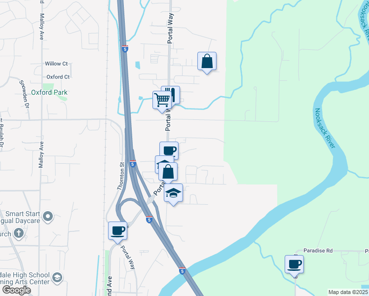 map of restaurants, bars, coffee shops, grocery stores, and more near 6060 Portal Way in Ferndale