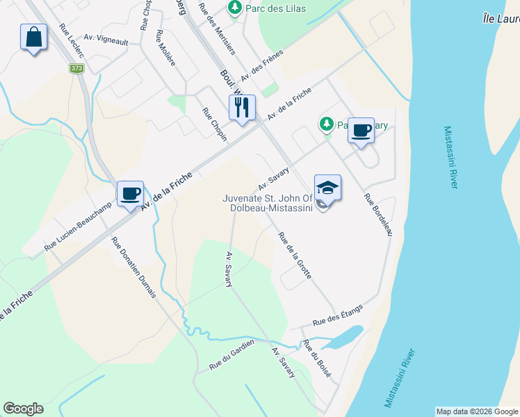 map of restaurants, bars, coffee shops, grocery stores, and more near 397 Rue de la Grotte in Dolbeau-Mistassini