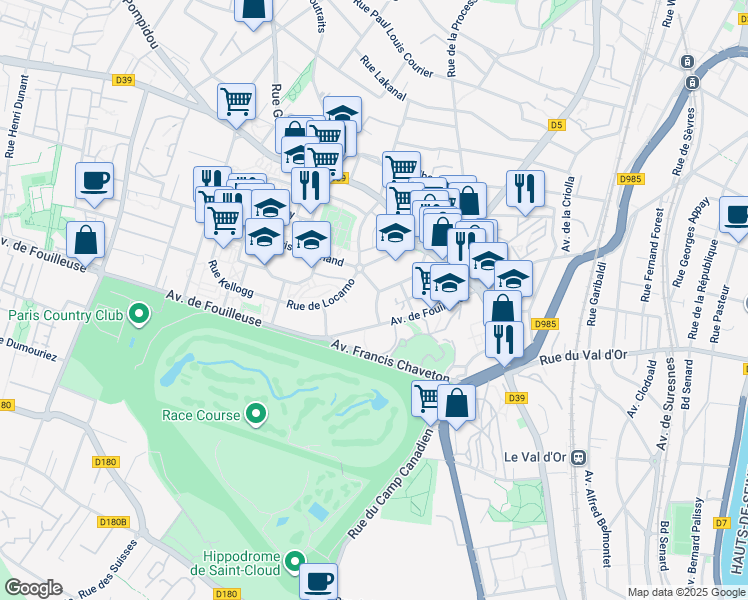 map of restaurants, bars, coffee shops, grocery stores, and more near 6 Allée des Tilleuls in Suresnes