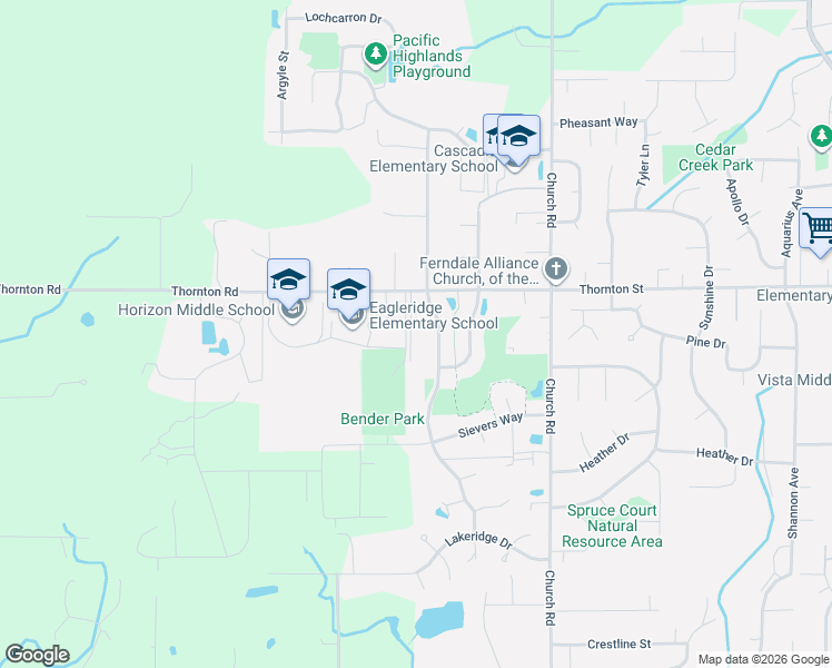 map of restaurants, bars, coffee shops, grocery stores, and more near 6035 Pacific Heights Drive in Ferndale