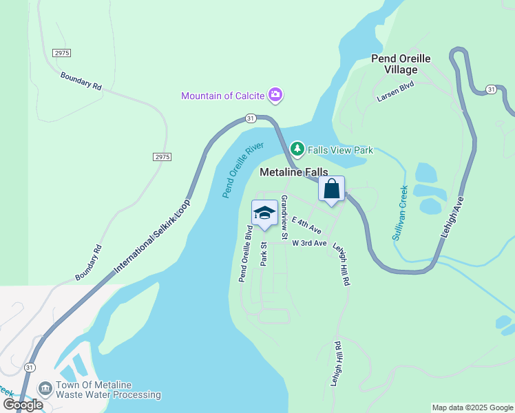 map of restaurants, bars, coffee shops, grocery stores, and more near 107 Pend Oreille Boulevard in Metaline Falls