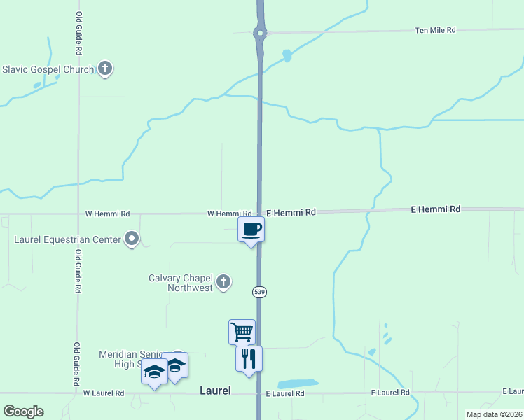 map of restaurants, bars, coffee shops, grocery stores, and more near 7350 Guide Meridian in Lynden