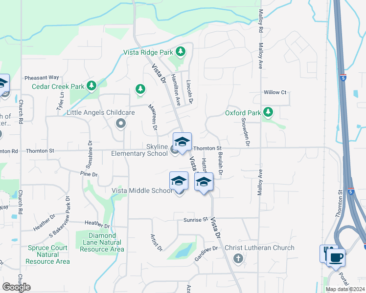 map of restaurants, bars, coffee shops, grocery stores, and more near 6103 Vista Drive in Ferndale
