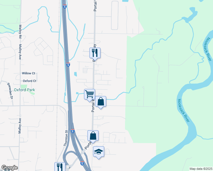 map of restaurants, bars, coffee shops, grocery stores, and more near 1821 Eastgate Loop in Ferndale