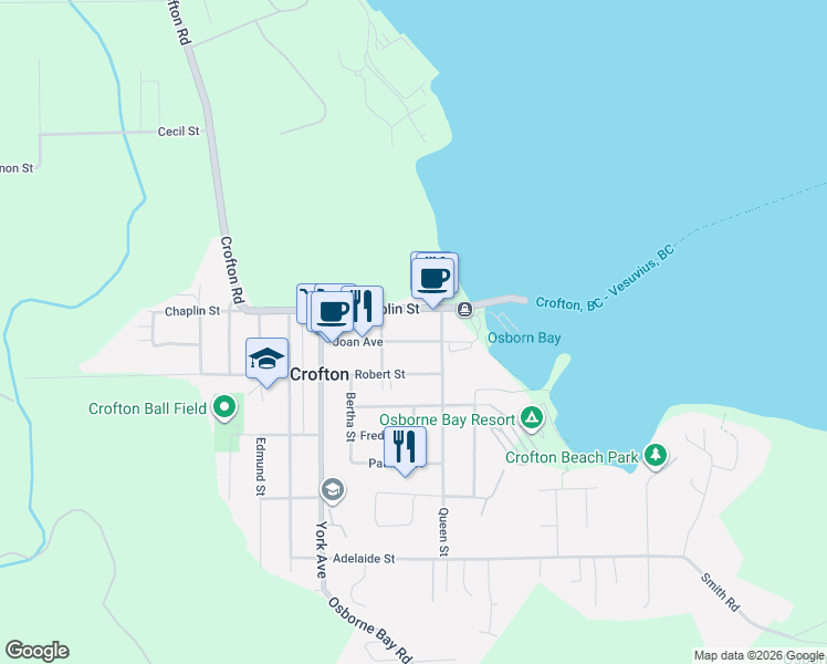 map of restaurants, bars, coffee shops, grocery stores, and more near 1547 Joan Avenue in Crofton