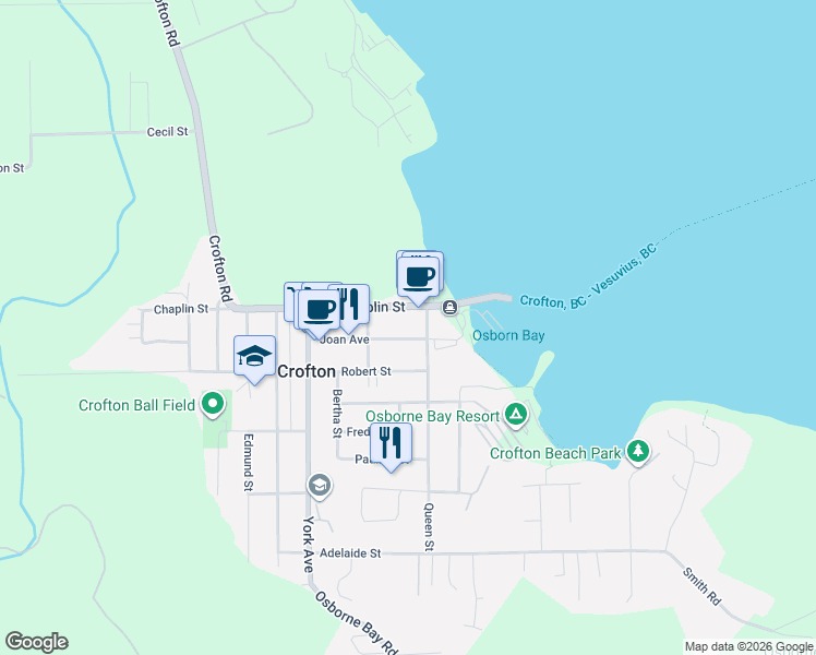 map of restaurants, bars, coffee shops, grocery stores, and more near 1533 Joan Avenue in Crofton