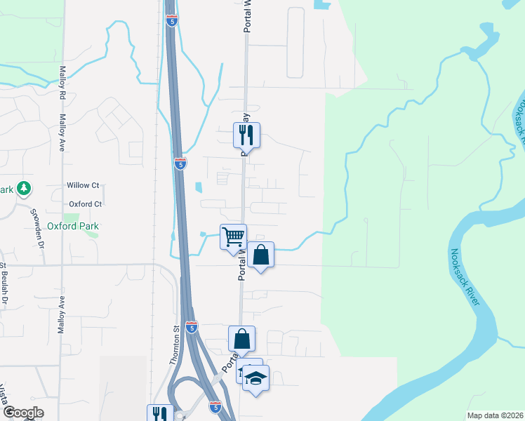 map of restaurants, bars, coffee shops, grocery stores, and more near 1821 Eastgate Loop in Ferndale